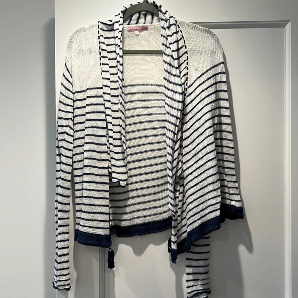 Calypso St. Barth navy and white striped linen cardigan